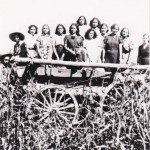 Mother (middle) with cousins & friends on Wagon in Parral, Chihuahua